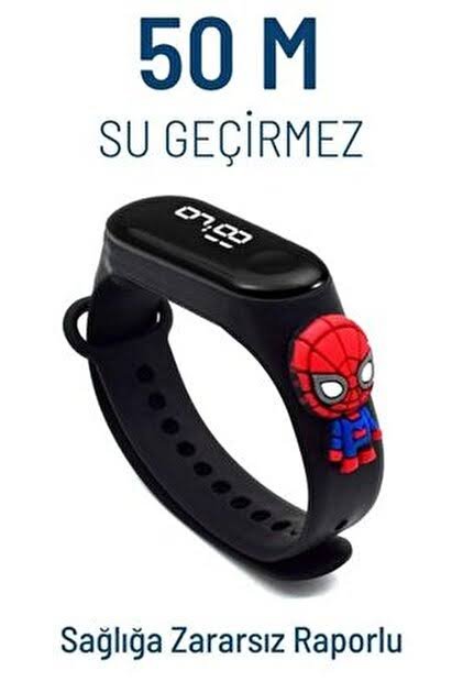 Spider-Man Figürlü Çocuk Dijital Kol Saati - 50M Su Geçirmez Siyah Kayışlı
